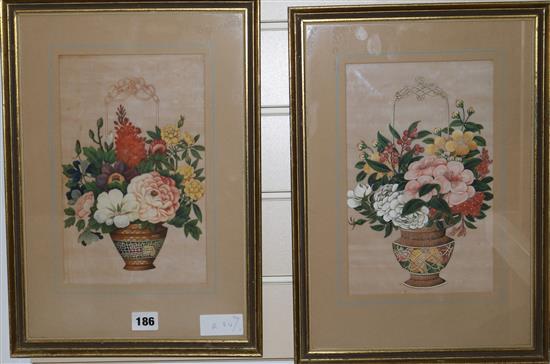Pair of 19thC silk painted Chinese floral pictures